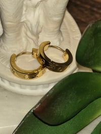 Image 2 of Luxury Designer Style Screw Motif Hoop Gold Earrings