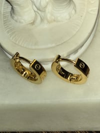 Image 3 of Luxury Designer Style Screw Motif Hoop Gold Earrings