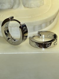 Image 2 of Designer Style Screw Motif Hoop Silver Earrings