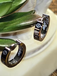 Image 3 of Designer Style Screw Motif Hoop Silver Earrings