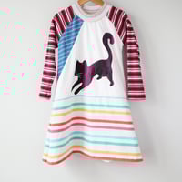 Image 1 of stripes meow kitty cat kitten 4T handprinted longsleeved tunic courtneycourtney dress