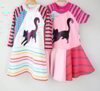 Image 3 of stripes meow kitty cat kitten 4T handprinted longsleeved tunic courtneycourtney dress