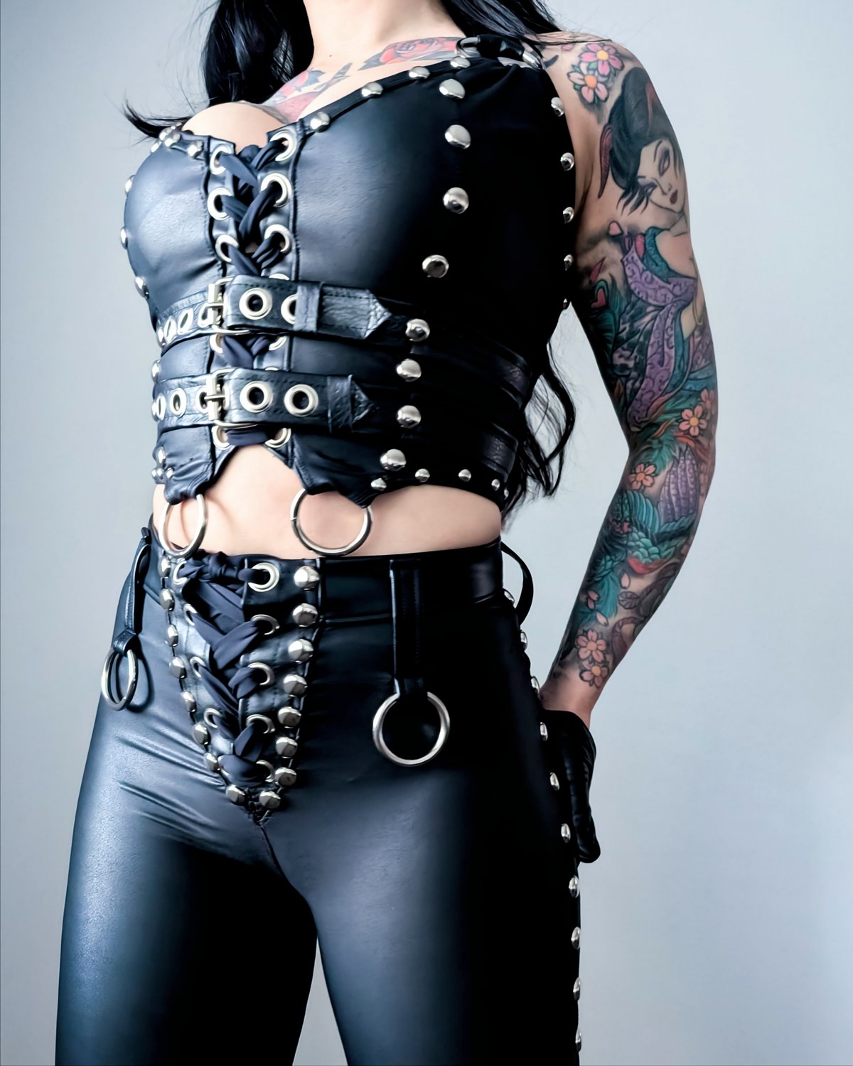 Black Leather Buckle Vest Top