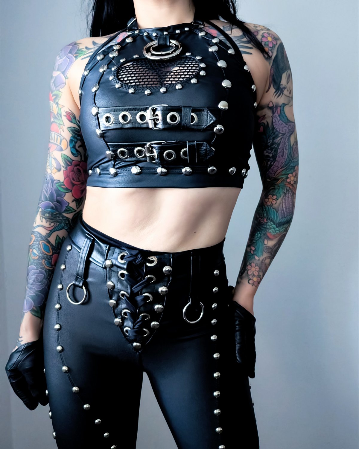 Buckle & Fishnet Halter Top