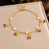 Double chain cherry anklet with pearls.