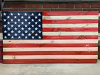 Image 2 of Rustic Handcrafted Wooden American Flag Wall Art – Pine Burnt Finish, 36x20