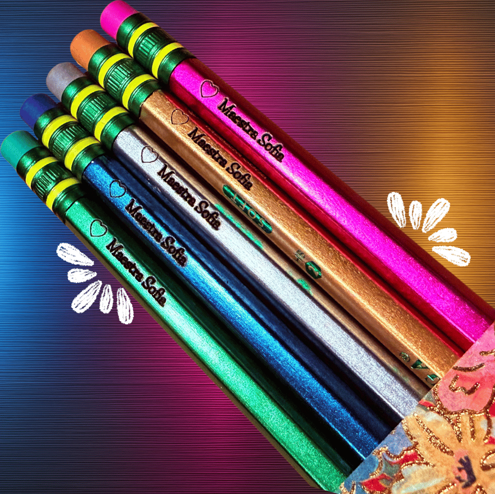 Image of Metallic First and Last Name and Character Pencil