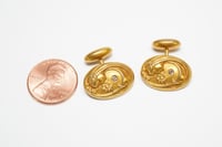 Image 8 of Art Nouveau 10k Yellow Gold Cufflinks - Figural with Floral Motifs and Diamond Accents