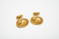 Image 3 of Art Nouveau 10k Yellow Gold Cufflinks - Figural with Floral Motifs and Diamond Accents
