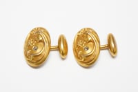 Image 1 of Art Nouveau 10k Yellow Gold Cufflinks - Figural with Floral Motifs and Diamond Accents