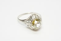 Image 1 of Art Deco 14k White Gold Filigree Ring with Unusual Yellow Stone