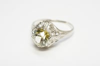 Image 2 of Art Deco 14k White Gold Filigree Ring with Unusual Yellow Stone