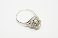 Image 3 of Art Deco 14k White Gold Filigree Ring with Unusual Yellow Stone