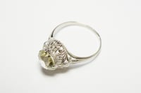 Image 4 of Art Deco 14k White Gold Filigree Ring with Unusual Yellow Stone