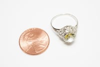 Image 5 of Art Deco 14k White Gold Filigree Ring with Unusual Yellow Stone
