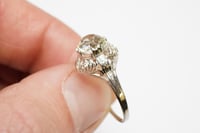 Image 9 of Art Deco 14k White Gold Filigree Ring with Unusual Yellow Stone