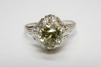 Image 12 of Art Deco 14k White Gold Filigree Ring with Unusual Yellow Stone