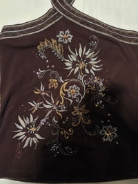 Image 4 of Vintage 90s / Y2K brown embroidered and embellished halter neck top size UK size 10