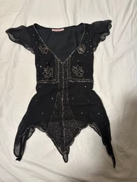 Image 3 of Y2K black handkerchief hem beaded top size UK size 14