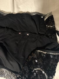 Image 5 of Y2K black and silver sequin butterfly cami, asymmetrical hem size UK 8 - 10 