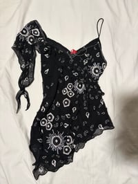 Image 3 of Vintage Aftershock black silk cami beaded cami fairy top asymmetrical hem size UK 10 - 12