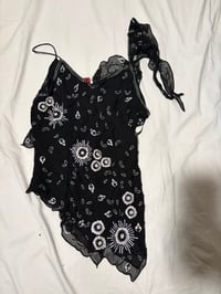 Image 4 of Vintage Aftershock black silk cami beaded cami fairy top asymmetrical hem size UK 10 - 12