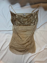 Image 3 of Vintage Bay gold sequin cowl neck micromesh cami, Size UK 14