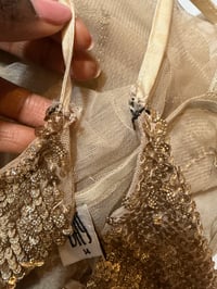 Image 7 of Vintage Bay gold sequin cowl neck micromesh cami, Size UK 14