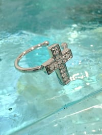Image 2 of 14k solid white gold diamond cross ear cuff