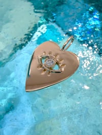 Image 2 of 14k solid gold diamond evil eye heart pendant 