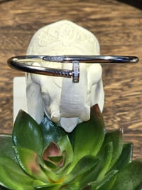 Image 1 of Designer Inspired Silver Gold Nail Bracelet With Encrusted stone 