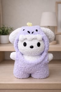 Handmade Crochet Pup in Dino Onesie 