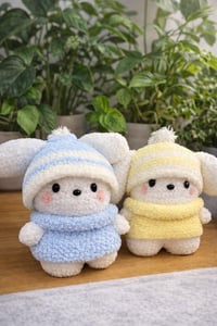 Handmade Crochet Pup Plushie • Winter Beanie & Sweater Edition