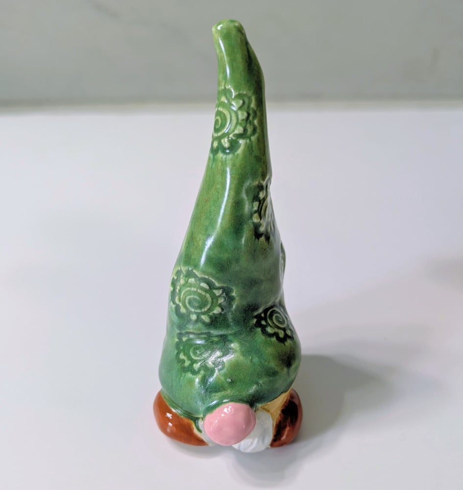 Image of Handmade Green with Flowers Embossed Gnome 