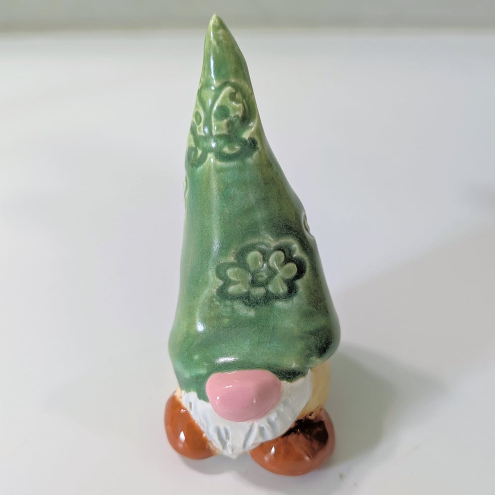 Image of Handmade Green with Flowers Embossed Gnome 