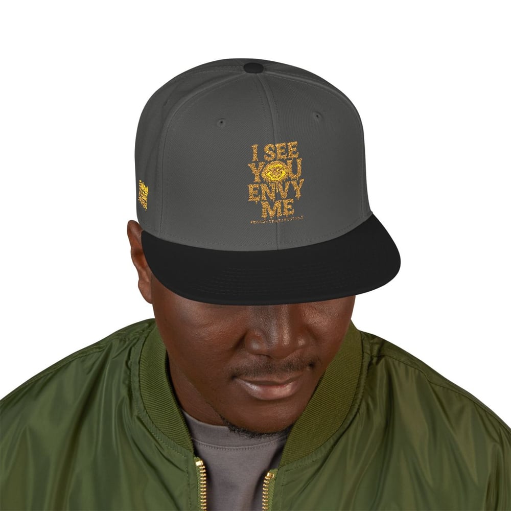 Image of Embroidered Snapback Hat — Gold Foil 'I See You' Vertical Accent