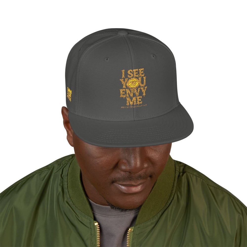 Image of Embroidered Snapback Hat — Gold Foil 'I See You' Vertical Accent