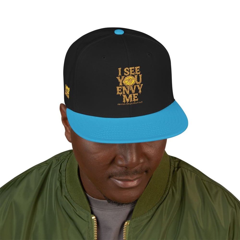 Image of Embroidered Snapback Hat — Gold Foil 'I See You' Vertical Accent