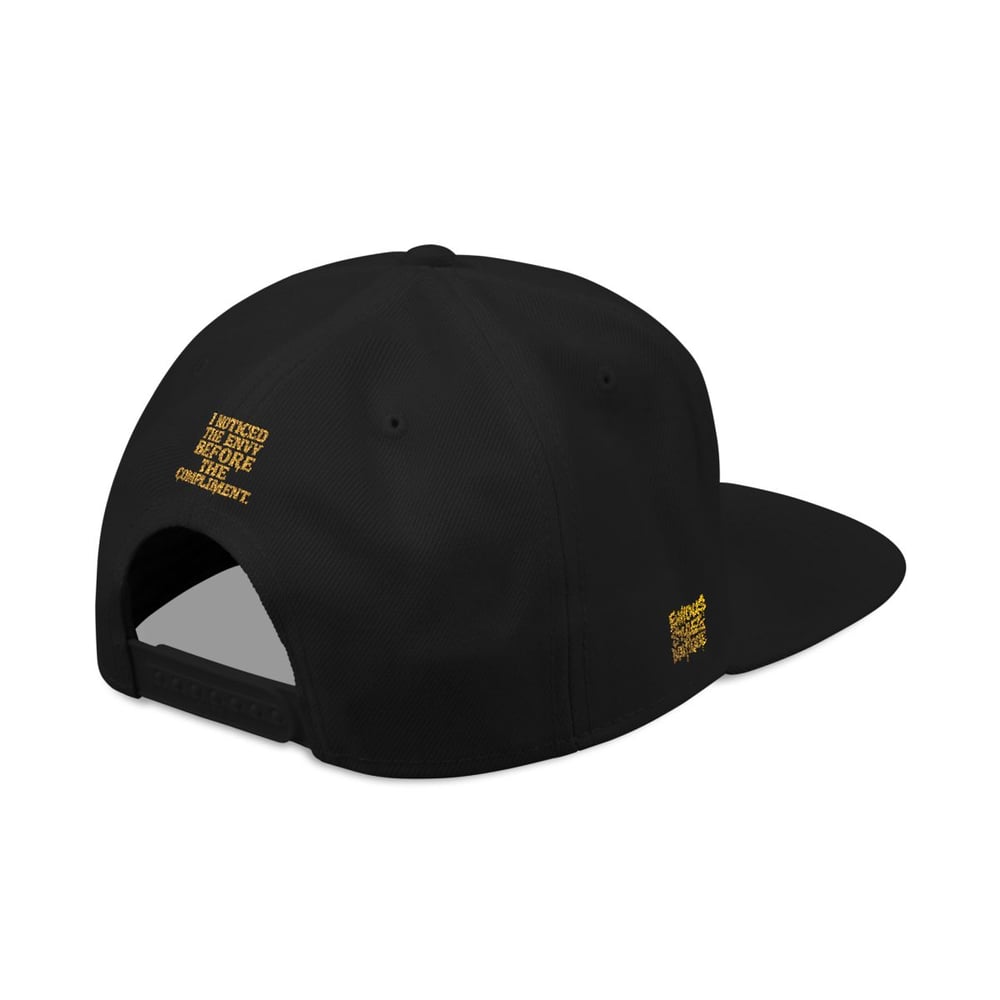 Image of Embroidered Snapback Hat — Gold Foil 'I See You' Vertical Accent