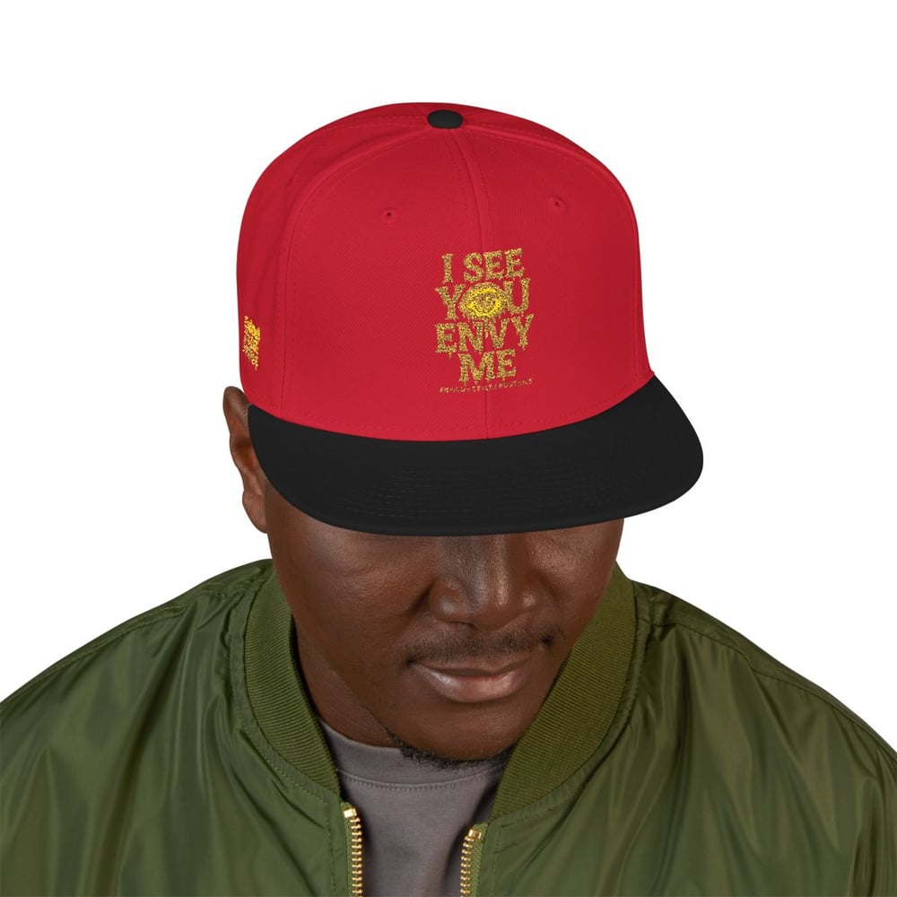 Image of Embroidered Snapback Hat — Gold Foil 'I See You' Vertical Accent