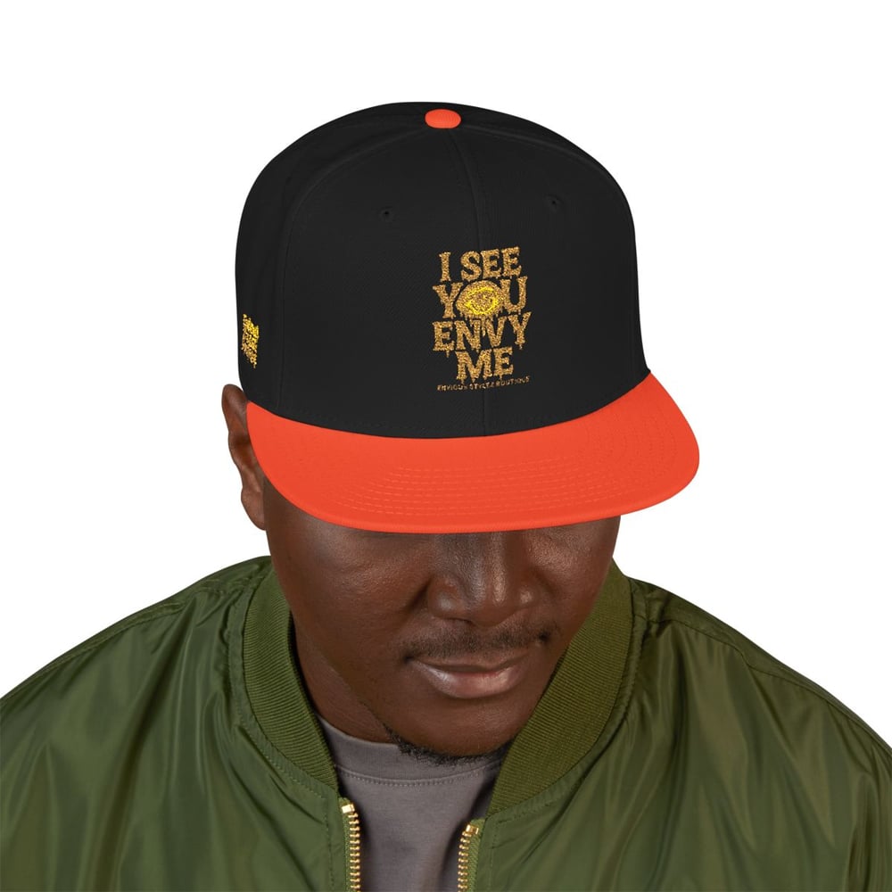 Image of Embroidered Snapback Hat — Gold Foil 'I See You' Vertical Accent