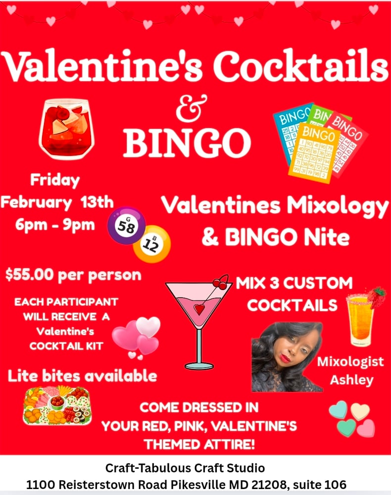 Image of Valentine's cocktails & BINGO mixology nite 