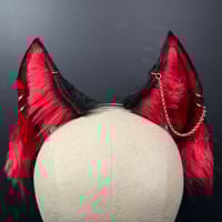 Image 1 of Red and Black Canine Ears with Piercings Headband