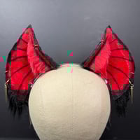 Image 1 of Red and Black Bat Ears with Piercings Headband
