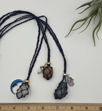 Image 2 of Macrame Crystal Necklace - Charmed Navy