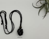 Image 1 of Macrame Crystal Necklace with Wood Bead - Black