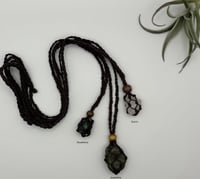 Image 1 of Macrame Crystal Necklace with Wood Bead - Brown