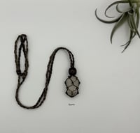 Image 1 of Macrame Crystal Necklace with Wood Bead - Brown/Taupe