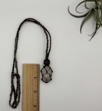 Image 2 of Macrame Crystal Necklace with Wood Bead - Brown/Taupe