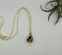 Image 1 of Macrame Crystal Necklace with Wood Bead - Cream